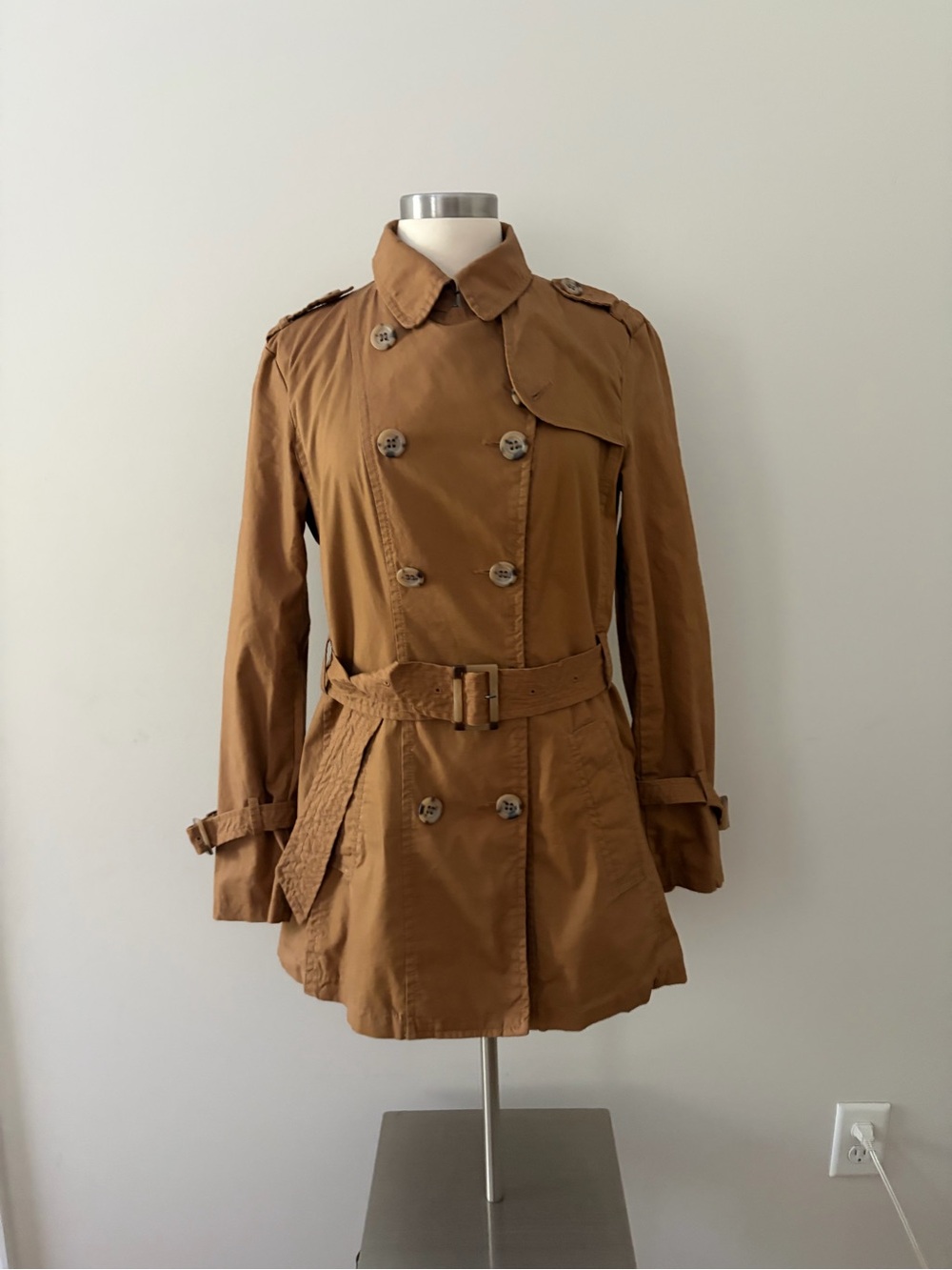 Stile Benetton Vintage Camel Double-Breasted Belted Trench Coat L Dark Academia - Picture 6 of 15